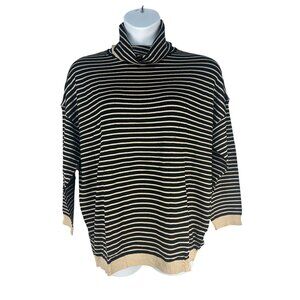 Cnlinkco Womens Oversized Turtleneck Sweater XL Black Beige Striped Long Sleeve